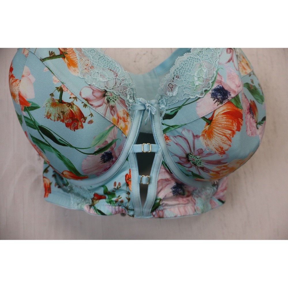 Cacique Boost Balconette Bra 44DDD Blue Floral Lace Trim Longline Underwire - Picture 7 of 8